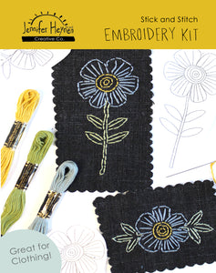 Blue Flowers Stick and Stitch Embroidery Kit