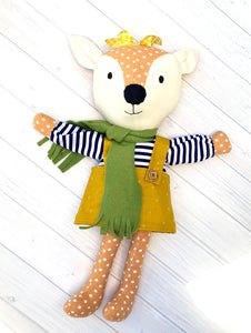 Willow Deer doll featured in the Willow and Darby Deer Make a Friend Sewing Pattern by Jennifer Jangles