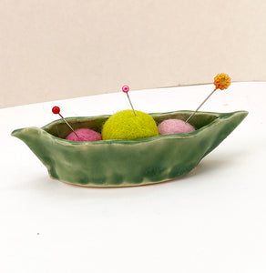 Ceramic - Handmade Pea Pod Pincushion