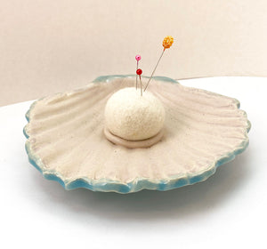 Ceramic - Handmade Pearly Shell Dish and Pincushion - Blue