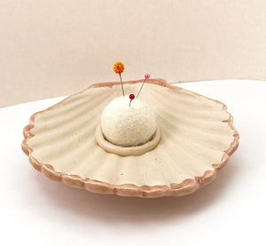 Ceramic - Handmade Pearly Shell Dish and Pincushion - Pink