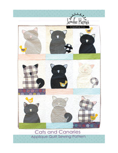 Cats and Canaries Applique Quilt Sewing Pattern - Digital
