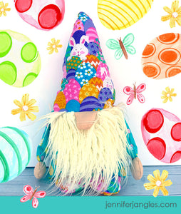Easter egg + bunny gnome featured in the Holiday Gnome Softie Sewing Pattern by Jennifer Jangles