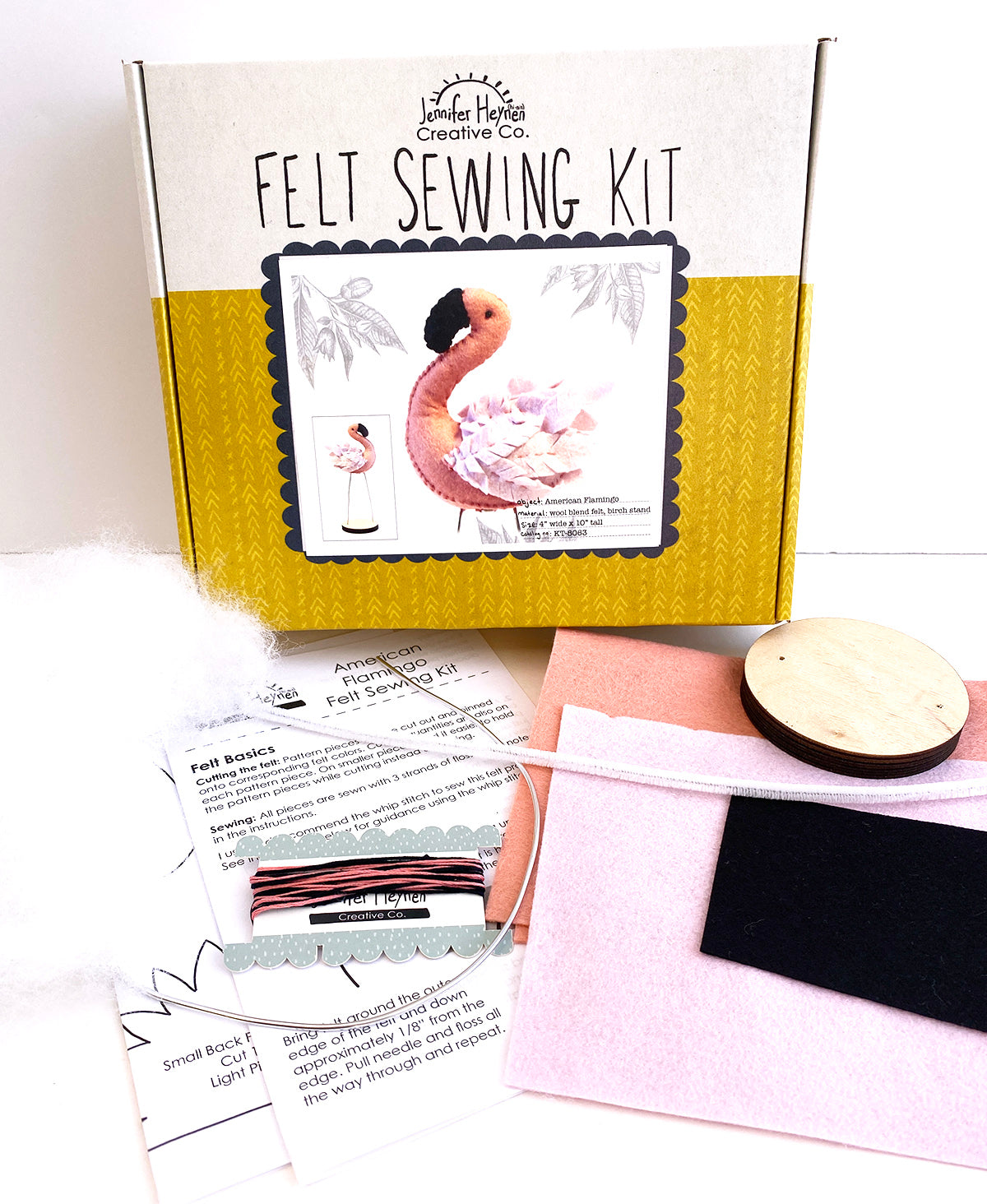 American Flamingo Felt Sewing Kit with Wood Base – Jennifer Heynen ...