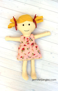 Blonde Doll featured in the Make a Friend Doll Sewing Pattern by Jennifer Jangles