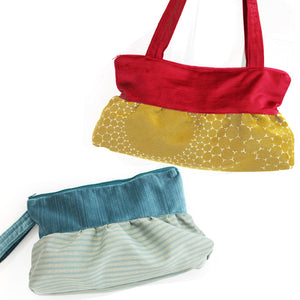 Fuchsia + Gold and Blue Macey Bags Sewing Pattern by Jennifer Jangles