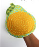 Pear oven mitt featured in the Fruits and Veggie Oven Mitts Sewing Pattern by Jennifer Jangles