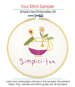 Four Stitch Sampler - Simplici-tea Embroidery Kit by Jennifer Jangles