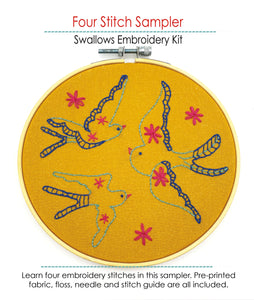 Four Stitch Sampler - Swallows Embroidery Kit by Jennifer Jangles