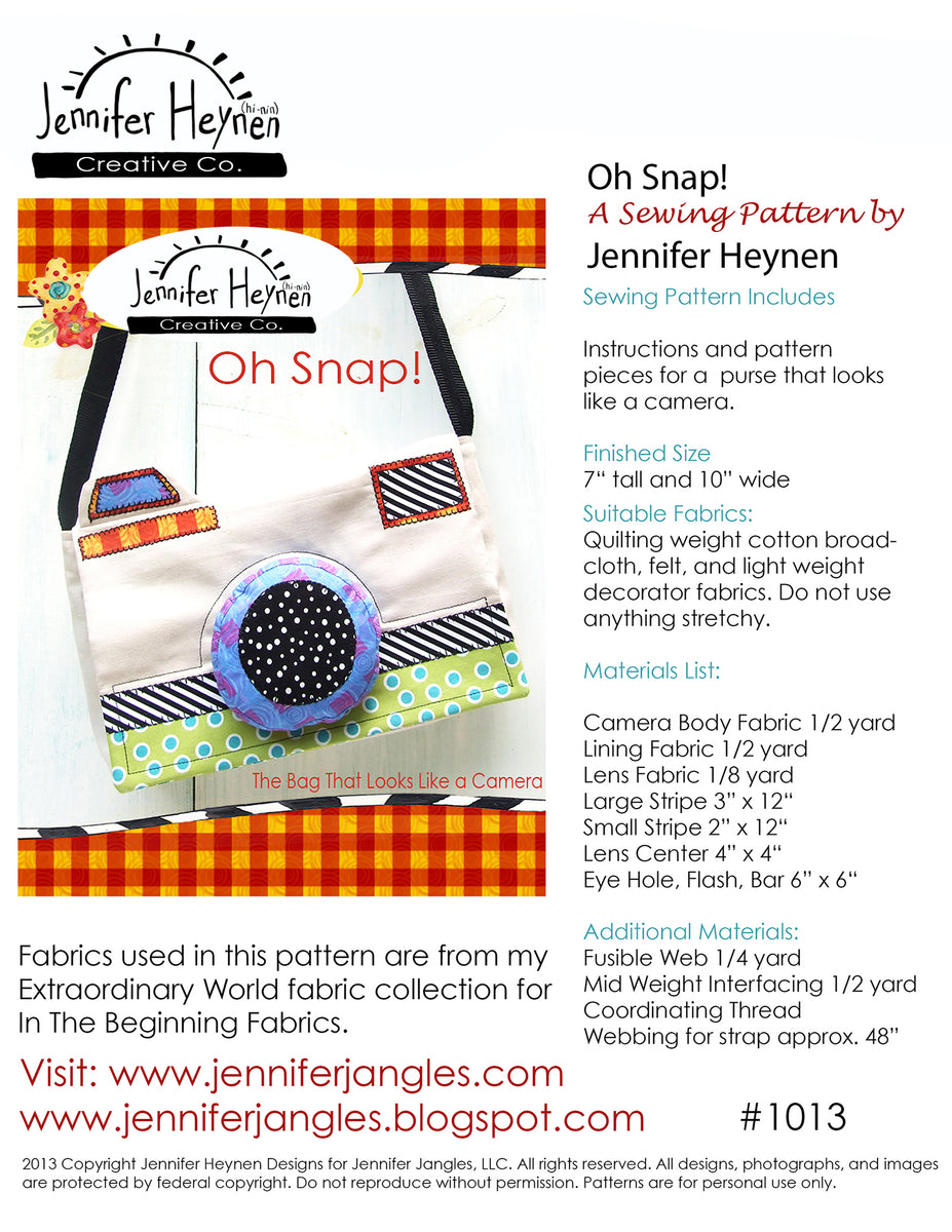 Oh Snap! Camera Bag Sewing Pattern Jennifer Heynen Creative Co.